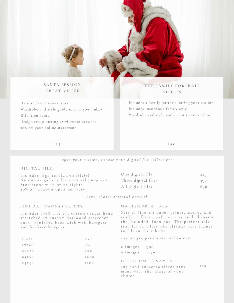 Santa portrait pricing