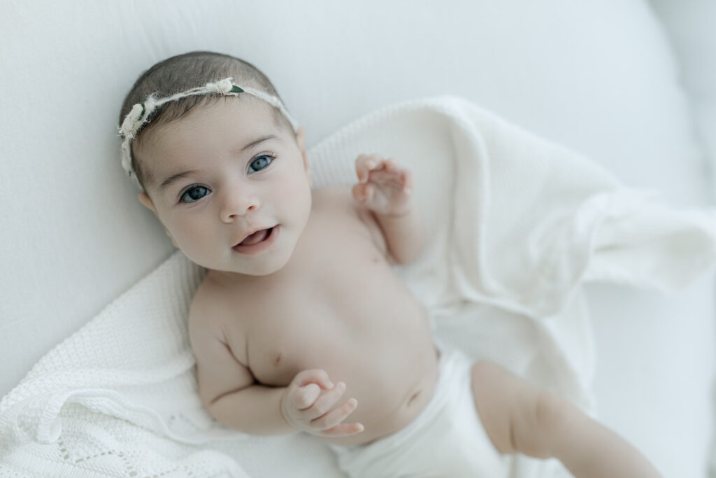 7 week old baby girl wearing a headband
